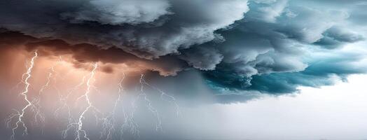 A storm is seen in the sky with lightning photo