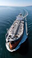 An aerial view of a large ship in the ocean photo