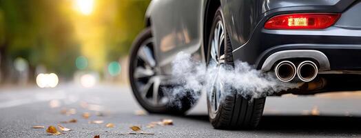 A car with a smoke coming out of the exhaust pipe photo