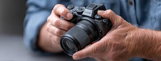 A man holding a camera with his hands photo