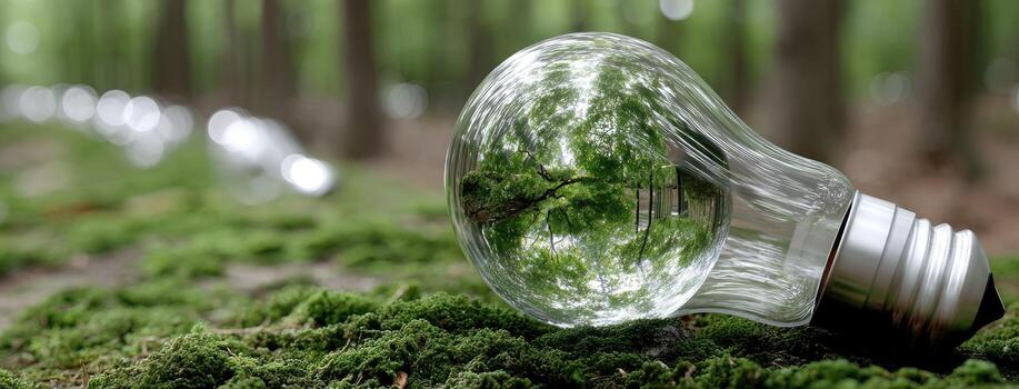 A light bulb with a tree reflected in it photo