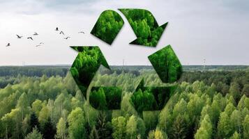 Recycling symbol in the forest photo