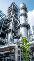 Industrial plant with green plant in front of blue sky photo