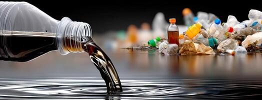 A bottle of water with plastic bottles and other items photo