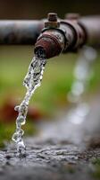 Water is flowing out of a pipe into a stream photo