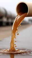 A pipe pouring brown liquid into a waterway photo