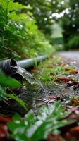 A pipe is pouring water into a stream photo