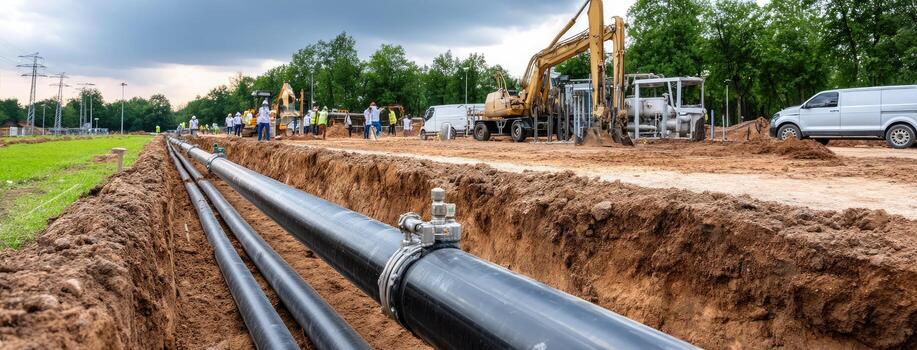 Pipeline construction in the field photo