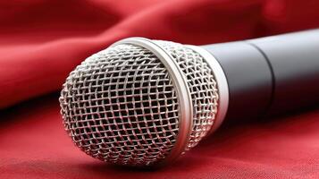A microphone on a red cloth photo