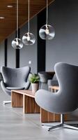 Modern office furniture with pendant lights photo