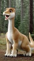 A cartoon dinosaur standing in the woods photo