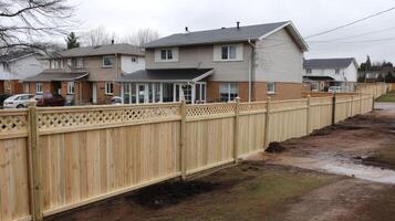 A fence is being built in front of a house photo