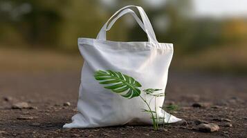 A white bag with a plant on it photo