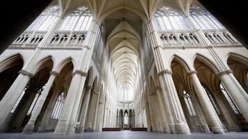 The inside of a cathedral with tall pillars photo