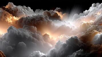 Clouds, light, and light coming from the top of the clouds photo