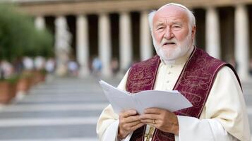 Pope francis reads a letter to the people of vatican city photo