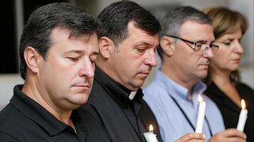 A group of men are holding candles in their hands photo