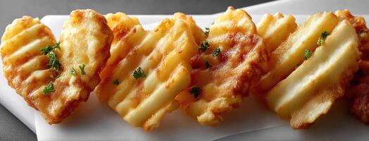 A plate of french fries with parsley on it photo