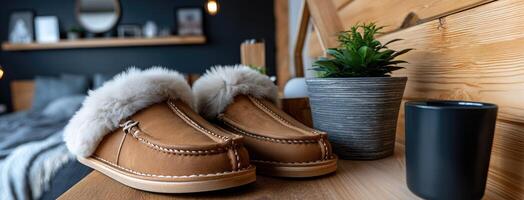 A pair of slippers with fur on them photo