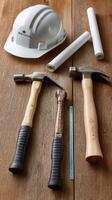 Tools for construction on a wooden table photo