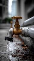 A water faucet is dripping water onto the ground photo