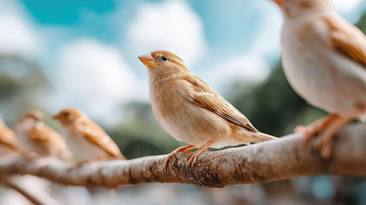 A group of birds sitting on a branch