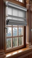 A window with a window blind and a window sill photo