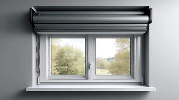 A window with a roll up blind on it photo