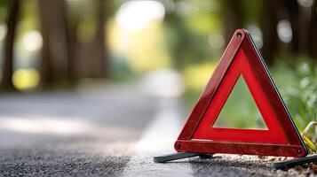 A red triangle on the side of a road photo