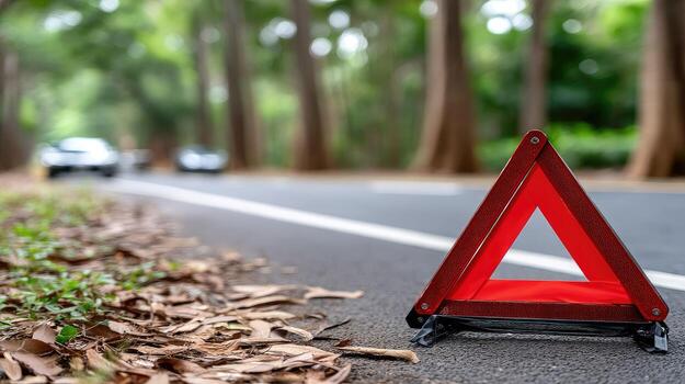 A red triangle on the side of the road photo