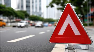 A red and white traffic sign on the side of the road photo