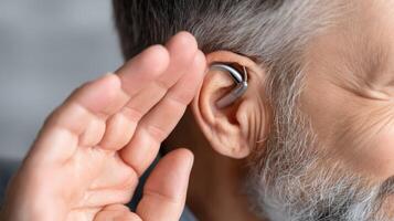 A man with a hearing aid in his ear photo