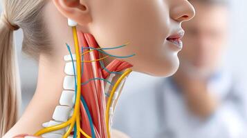The neck and neck muscles are highlighted in this image photo