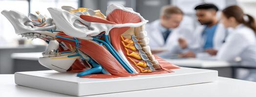 A model of the human neck with a doctor and a patient photo