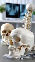 A human skull on a table photo