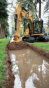 A cat machine is digging a hole in the ground photo