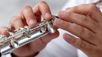 A person is playing a flute with their hands photo