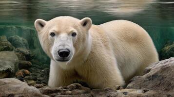 A polar bear is standing in the water photo