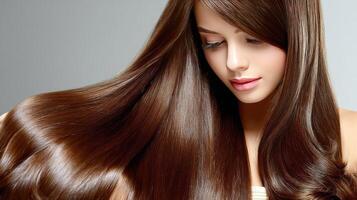 A woman with long, straight hair photo