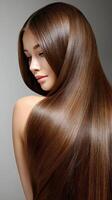 Beautiful woman with long straight hair photo