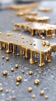 Golden liquid dripping from a surface photo