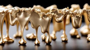 Gold liquid dripping from a piece of metal photo