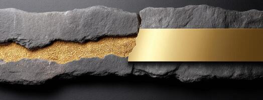 Golden strip on cracked stone background photo