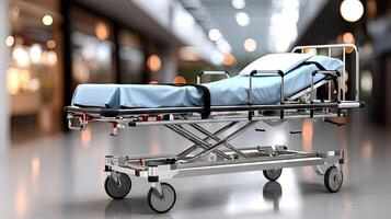 A hospital bed with a blue blanket on it photo