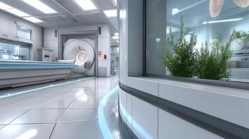 A hospital room with a mri machine in the middle photo