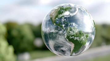 A globe with a green earth in it photo
