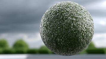 A green ball with grass on it photo
