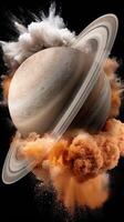An image of saturn with a cloud of dust photo