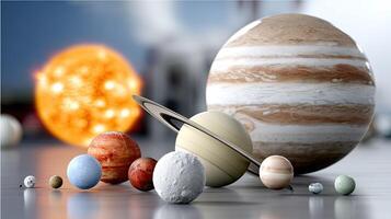 The planets are arranged in a circle with the sun in the background photo