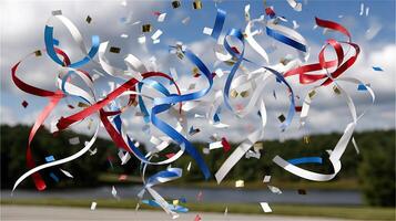 A confetti streamer is flying in the air photo